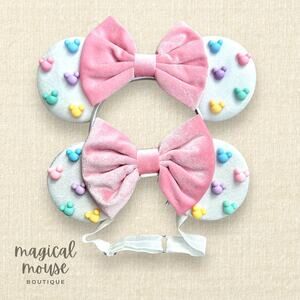 White & Pink Velvet Pastel Pearl Mommy & Me Minnie Ears | Disney-Inspired Set